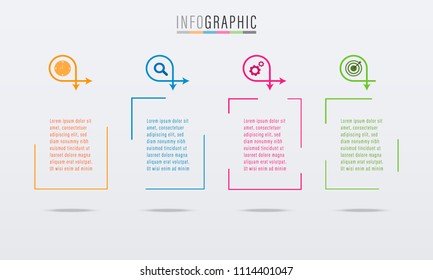 Business infographic timeline with 4 steps colorful frame design