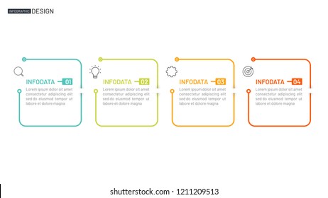 Business infographic. Timeline with 4 steps, box and marketing icons. Thin line flat design. Vector illustration.