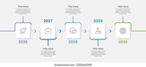 Business Infographic Timeline. 5 Steps to Business Operation Plan for Success. Presentation, Milestone, Marketing, Planning and Annual Report. Vector illustration.