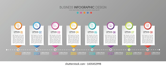 Business infographic. Timeline with 8 steps. Vector