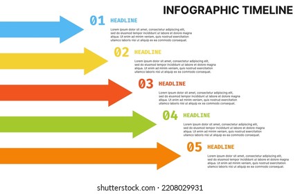 Business infographic timeline with arrow. Business infographic template. Presentation infographics template with timeline process. Infographic timeline process.