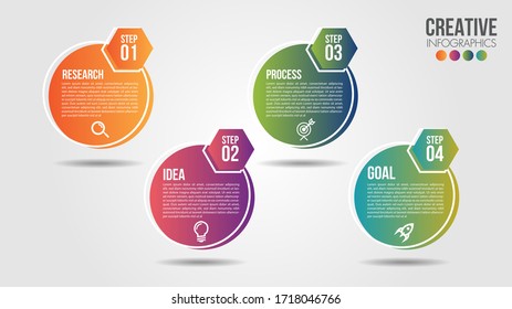 Business Infographic timeline design template with icons and 4 numbers options or steps. Can be used for process presentations, workflow layout, diagram, banner, flow chart, info graph.