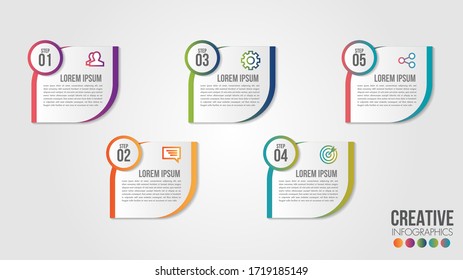 Business Infographic timeline design template with icons and 5 numbers options or steps. Can be used for process presentations, workflow layout, diagram, banner, flow chart, info graph.