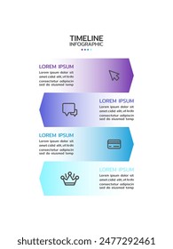 Business infographic timeline design template with icons and 4 options or steps.