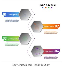 Plantilla de diseño de línea de tiempo de infografía empresarial con 4 pasos e información opcional. Vector de Premium con signos o símbolos editables. Eps10