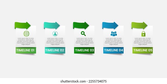 Business Infographic. Timeline infographics arrow design vector. Abstract infographics arrow design options template. Vector illustration. Business concept with 5 options, steps, or processes