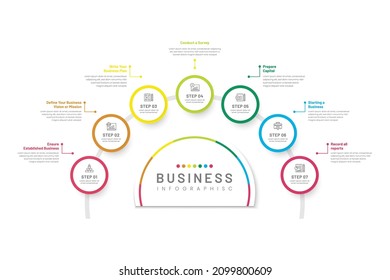 Infografía empresarial, Línea de tiempo, Proceso, Pasos, Plantilla de negocio vectorial para presentaciones, Ilustración vectorial, Gráfico, Valor básico, Águila, Infografía de elementos.