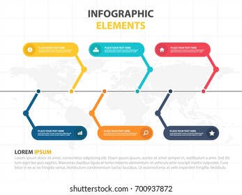 Plantilla de proceso de escala de tiempo de Business Infographic, diseño de cuadro de texto Colorful Banner para presentación, presentación para diseño de diagrama de flujo de trabajo