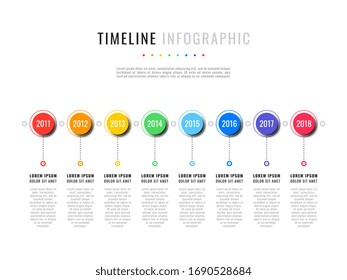 business infographic timeline template with round realistic elements on a white background. modern vector data visualisation with textboxes. easy to edit and customize. eps10