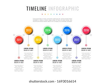 business infographic timeline template with round realistic elements on a white background. modern vector data visualisation with textboxes. easy to edit and customize. eps10