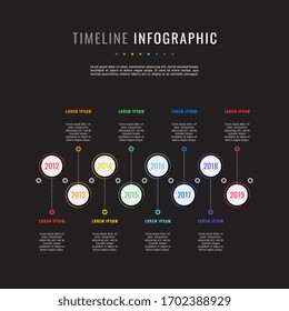 business infographic timeline template with round realistic elements on a black background. modern vector data visualisation with textboxes. easy to edit and customize. eps10