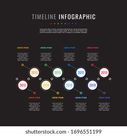 business infographic timeline template with white round realistic elements on a black background. modern vector data visualisation with textboxes. easy to edit and customize. eps10