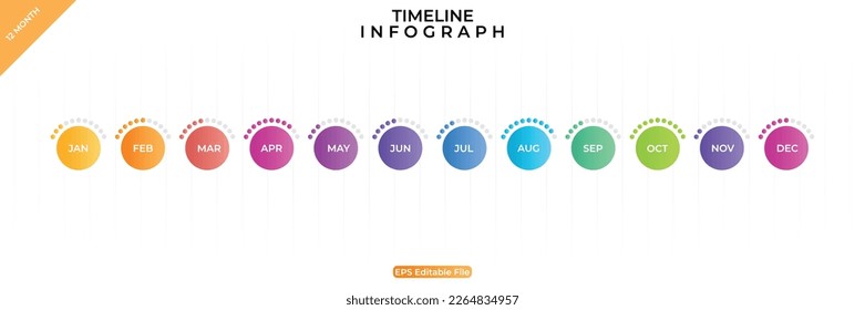 Business Infographic Timeline - Twelve-Month Timeline Diagram with Calendar Icon and Vector Format