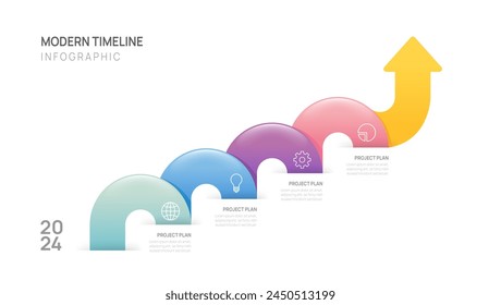 Business Infographic Upward arrow timeline vector graphic icon business financial chart gradient growth bar graph 2024.