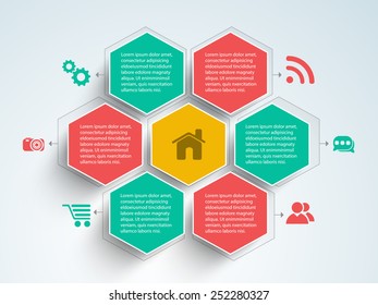 Business infographic user interface with web menu design on grey background.