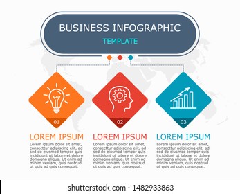 Business infographic Vector with 3 steps. Used for presentation,information,education,connection,marketing,
project,strategy,technology,learn,brainstorm,creative,growth,abstract,stairs,idea,text,work.