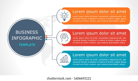 Business Infographic Vector With 3 Steps. Presentation, Connection, Information, Strategy, Technology,
Brainstorm, Education, Marketing, Creative, Growth, Column,
Abstract, Stairs, Learn, Project,