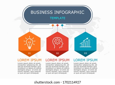 Vector de infografía empresarial con 3 pasos.