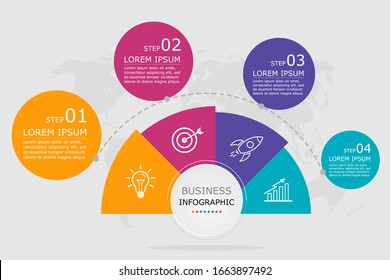 Business Infographic Vector With 4 Steps. Use For Presentation,information,strategy,brainstorm,marketing,creative,growth,learn,project,education,connected,finance,solutions,sequence,success,startup.