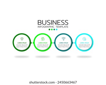 Vector de infografía de negocios con 4 pasos. Utilizado para la presentación, información, educación, conexión, marketing, proyecto, estrategia, tecnología, aprender, lluvia de ideas, creativo.