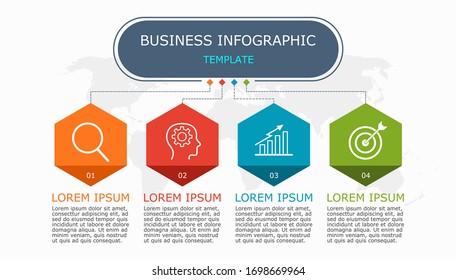 Business infographic Vector with 4 steps.Used for presentation,information,education,connection,marketing,
project,strategy,technology,learn,brainstorm,creative,growth,abstract,idea,text,numbers,work.