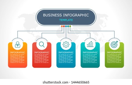 Business Infographic Vector With 5 Steps. Presentation, Connection, Information, Strategy, Technology,
Brainstorm, Education, Marketing, Creative, Growth, Column,
Abstract, Stairs, Learn, Project, 