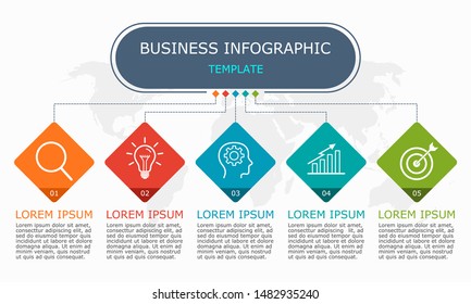 Business infographic Vector with 5 steps. Used for presentation,information,education,connection,marketing,
project,strategy,technology,learn,brainstorm,creative,growth,abstract,stairs,idea,text,work.