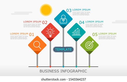 Business infographic Vector with 5 steps. Used for presentation,information,education,connection,marketing,
project,strategy,technology,learn,brainstorm,creative,growth,abstract,stairs,idea,text,work.