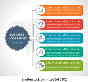 Business infographic Vector with 5 steps. presentation, connection, information, strategy, technology,
brainstorm, education, marketing, creative, growth, column,
abstract, stairs, learn, project,
