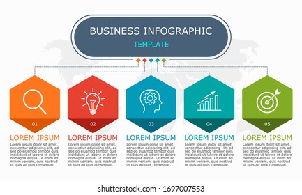 Business infographic Vector with 5 steps. Used for presentation,information,education,connection,marketing,
project,strategy,technology,learn,brainstorm,creative,growth,abstract,stairs,idea,text,work.