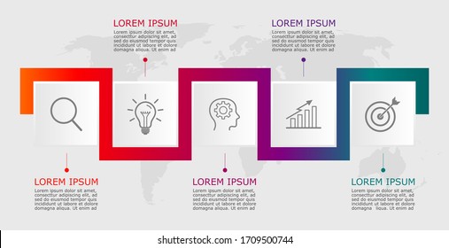 Business infographic Vector with 5 steps. Used for presentation,information,education,connection,marketing,
project,strategy,technology,learn,brainstorm,creative,growth,abstract,stairs,idea,text,work.