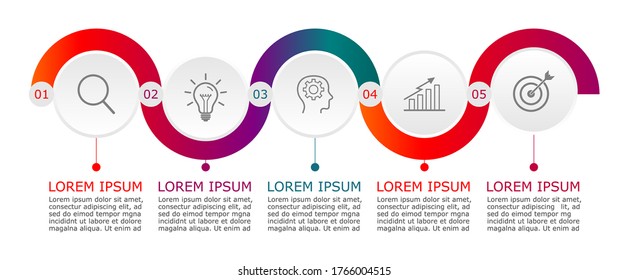 Business infographic Vector with 5 steps. Used for presentation,information,education,connection,marketing,
project,strategy,technology,learn,brainstorm,creative,growth,abstract,stairs,idea,text,work.