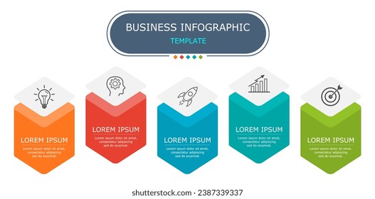 Business infographic Vector with 5 steps. Used for presentation,information,education,connection,marketing,
project,strategy,technology,learn,brainstorm,creative,growth,abstract,stairs,idea,text,work.