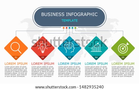 Business infographic Vector with 5 steps. Used for presentation,information,education,connection,marketing,
project,strategy,technology,learn,brainstorm,creative,growth,abstract,stairs,idea,text,work.