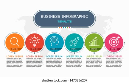 Business infographic Vector with 6 steps. Used for presentation,information,education,connection,marketing,
project,strategy,technology,learn,brainstorm,creative,growth,abstract,stairs,idea,text,work.