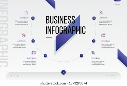 Business infographic Vector with 6 steps. Used for business presentation, information, education, connection, marketing, project, strategy, technology, creative, abstract, stairs,i dea, text, work.