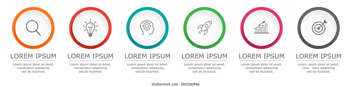Business infographic Vector with 6 steps. Used for presentation,information,education,connection,marketing,
project,strategy,technology,learn,brainstorm,creative,growth,abstract,stairs,idea,text,work.