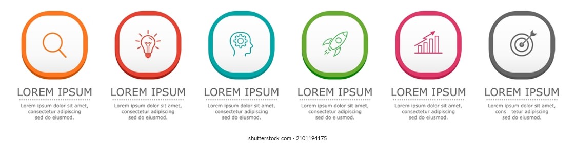 Business infographic Vector with 6 steps. Used for presentation,information,education,connection,marketing,
project,strategy,technology,learn,brainstorm,creative,growth,abstract,stairs,idea,text,work.