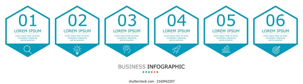 Vector de infografía empresarial con 6 pasos.