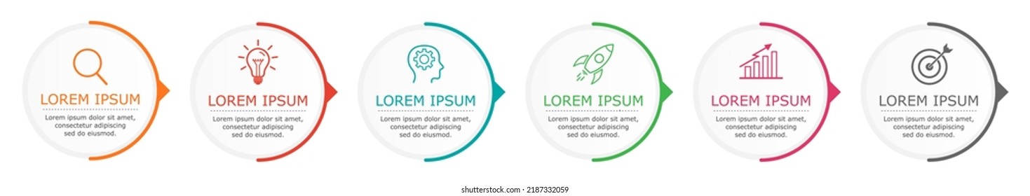 Vector de infografía empresarial con 6 pasos.