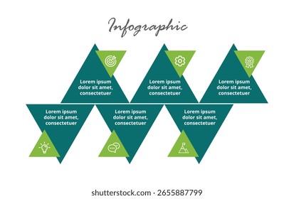 Vector de infografía empresarial con 6 pasos para la estrategia de flujo de trabajo, el proceso de planificación, la línea de tiempo de marketing y los Elementos de presentación.