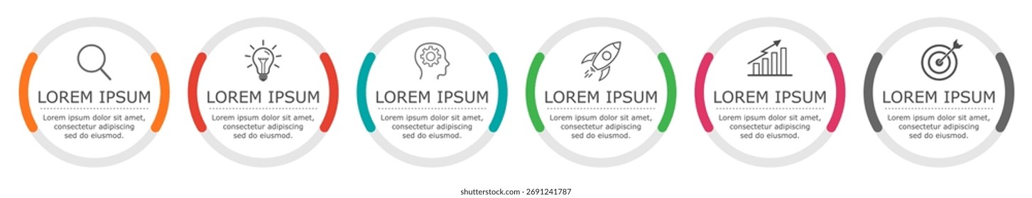 Business infographic Vector with 6 steps. Used for presentation,information,education,connection,marketing,
project,strategy,technology,learn,brainstorm,creative,growth,abstract,stairs,idea,text,work.