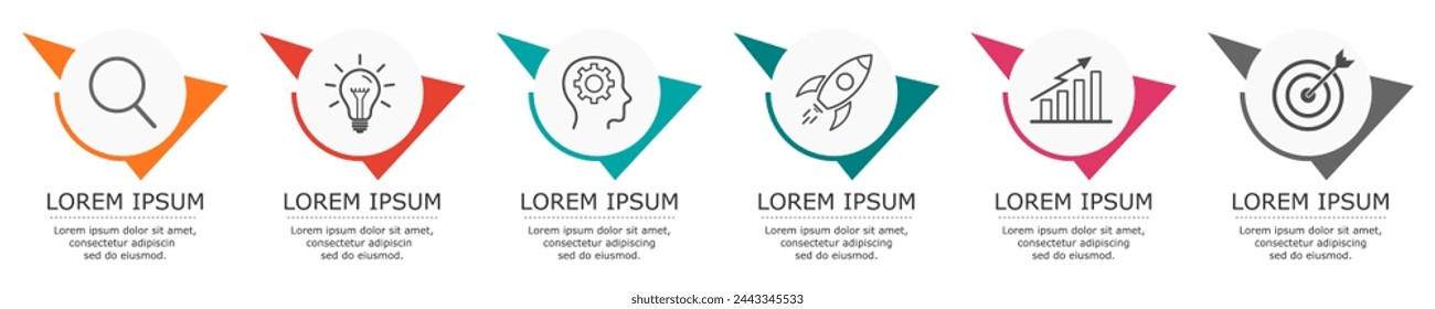 Business infographic Vector with 6 steps.Used for presentation,information,education,connection,marketing,
project,strategy,technology,learn,brainstorm,creative,growth,abstract,stairs,idea,text,work.