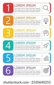 Business infographic Vector with 6 steps.Used for presentation,information,education,connection,marketing, project,strategy,technology,learn,brainstorm,creative,growth,abstract,stairs,idea,text,work.