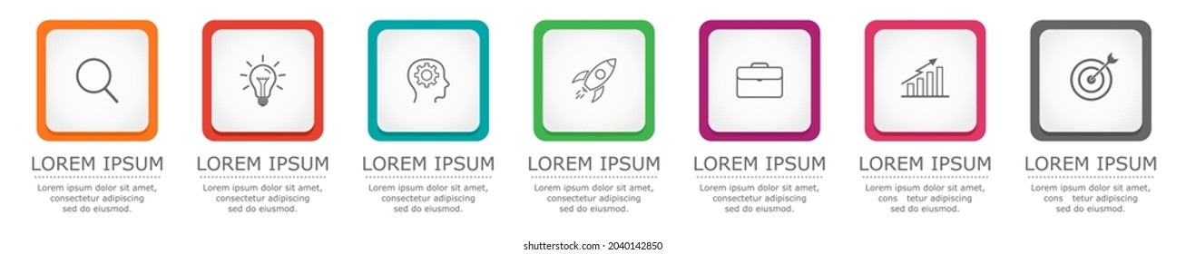 Business infographic Vector with 7 steps. Used for presentation,information,education,connection,marketing,
project,strategy,technology,learn,brainstorm,creative,growth,abstract,stairs,idea,text,work.