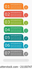 Business infographic Vector with 7 steps. Used for presentation,information,education,connection,marketing,
strategy,technology,learn,creative,growth,stairs,idea,flow,mobile,smartphone,phone,work.