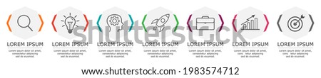 Business infographic Vector with 7 steps. Used for presentation,information,education,connection,marketing,
project,strategy,technology,learn,brainstorm,creative,growth,abstract,stairs,idea,text,work.