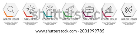 Business infographic Vector with 7 steps. Used for presentation,information,education,connection,marketing,
project,strategy,technology,learn,brainstorm,creative,growth,abstract,stairs,idea,text,work.