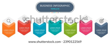 Business infographic Vector with 7 steps. Used for presentation,information,education,connection,marketing,
project,strategy,technology,learn,brainstorm,creative,growth,abstract,stairs,idea,text,work.