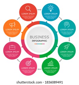 Business infographic Vector with 8 steps. Used for presentation,information,education,connection,marketing,
project,strategy,technology,learn,brainstorm,creative,growth,abstract,stairs,idea,text,work.